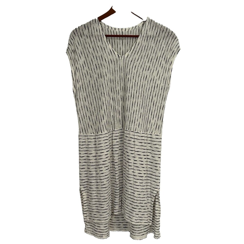 Eileen Fisher Tunic Women Petite M Ivory Black Stripe Linen Painterly Lagenlook